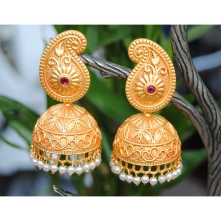 KOYARI POLISH RUBY MATTE FINISH  JHUMKA EARRINGS